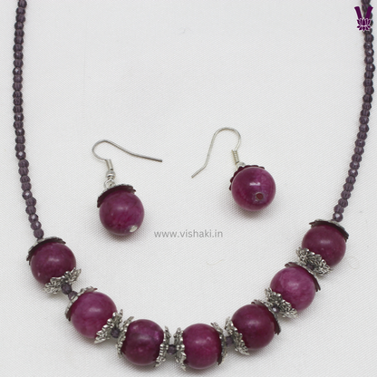 Mrudhvi Purple and Pink Agate Choker Necklace Set