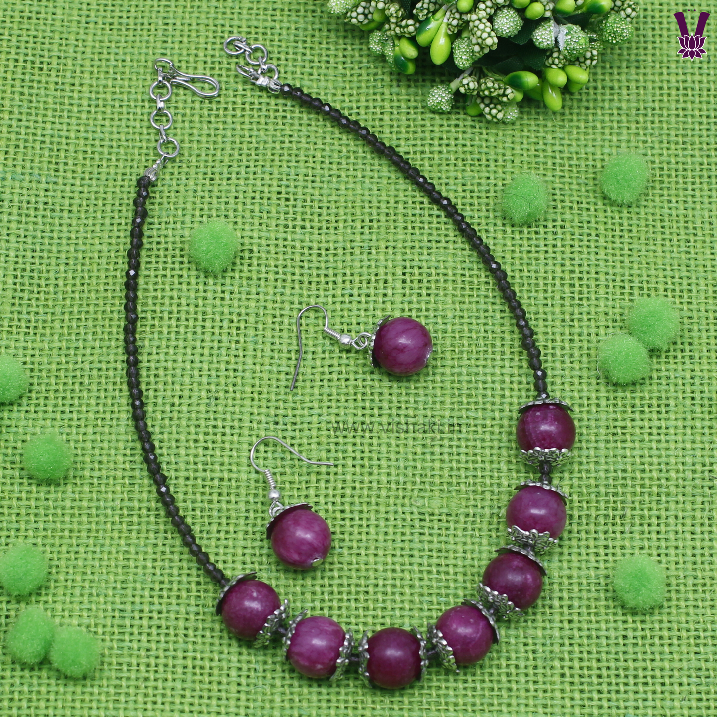 Mrudhvi Purple and Pink Agate Choker Necklace Set
