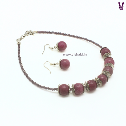 Mrudhvi Purple and Pink Agate Choker Necklace Set