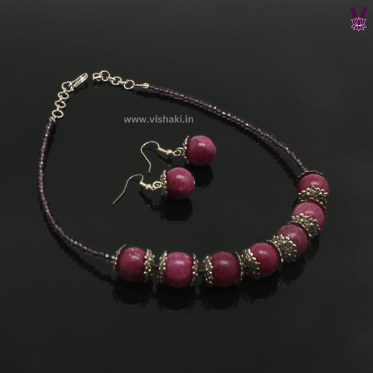 Mrudhvi Purple and Pink Agate Choker Necklace Set