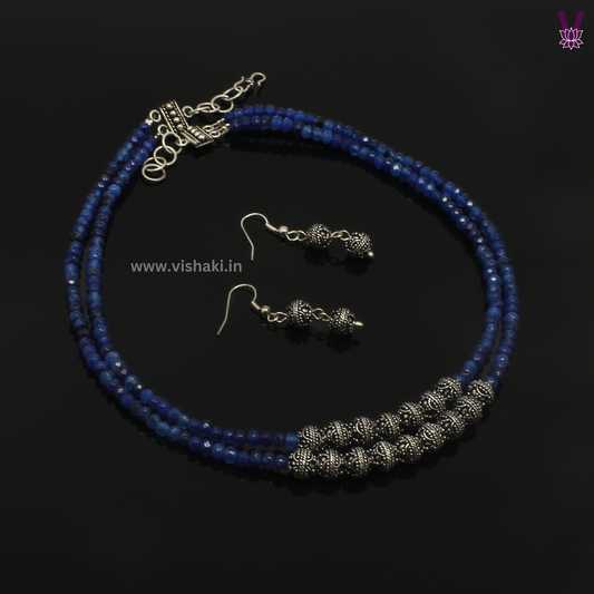 Mrudhvi Blue Agate Short Necklace Set