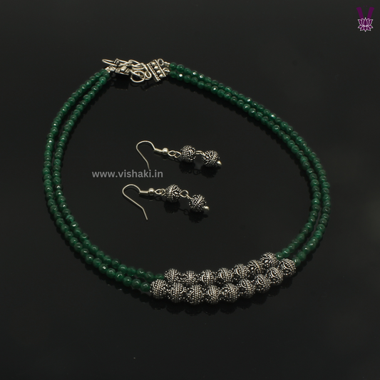 Mrudhvi Green Agate Short Necklace Set