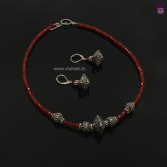 Mrudhvi Orange Agate Choker Necklace Set